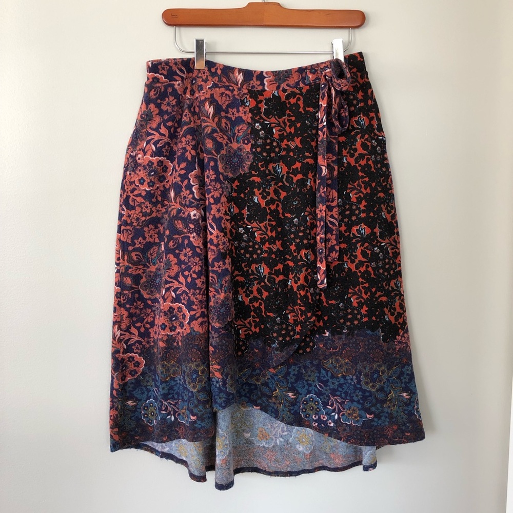 Anthropologie Maeve wrap floral knit skirt M